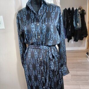 A silky Banana Republic tie waist maxi shirt dress.